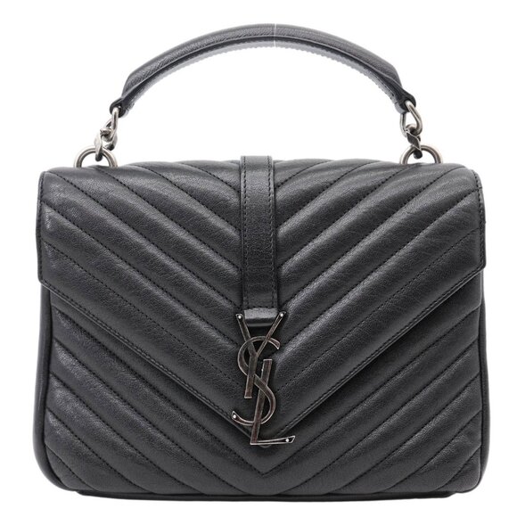 Yves Saint Laurent  College Medium Monogram Chevron Leather Crossbody Bag Black - Picture 3 of 12